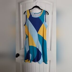 Sleeveless Colorblock Sundress- Blue & Yellow